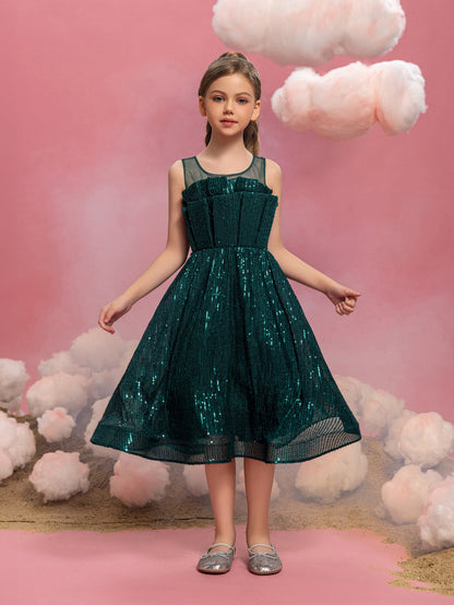 Tween Girls' Round Neck Sequin Pleated Sleeveless A-Line Formal Dress — authorized product image 4