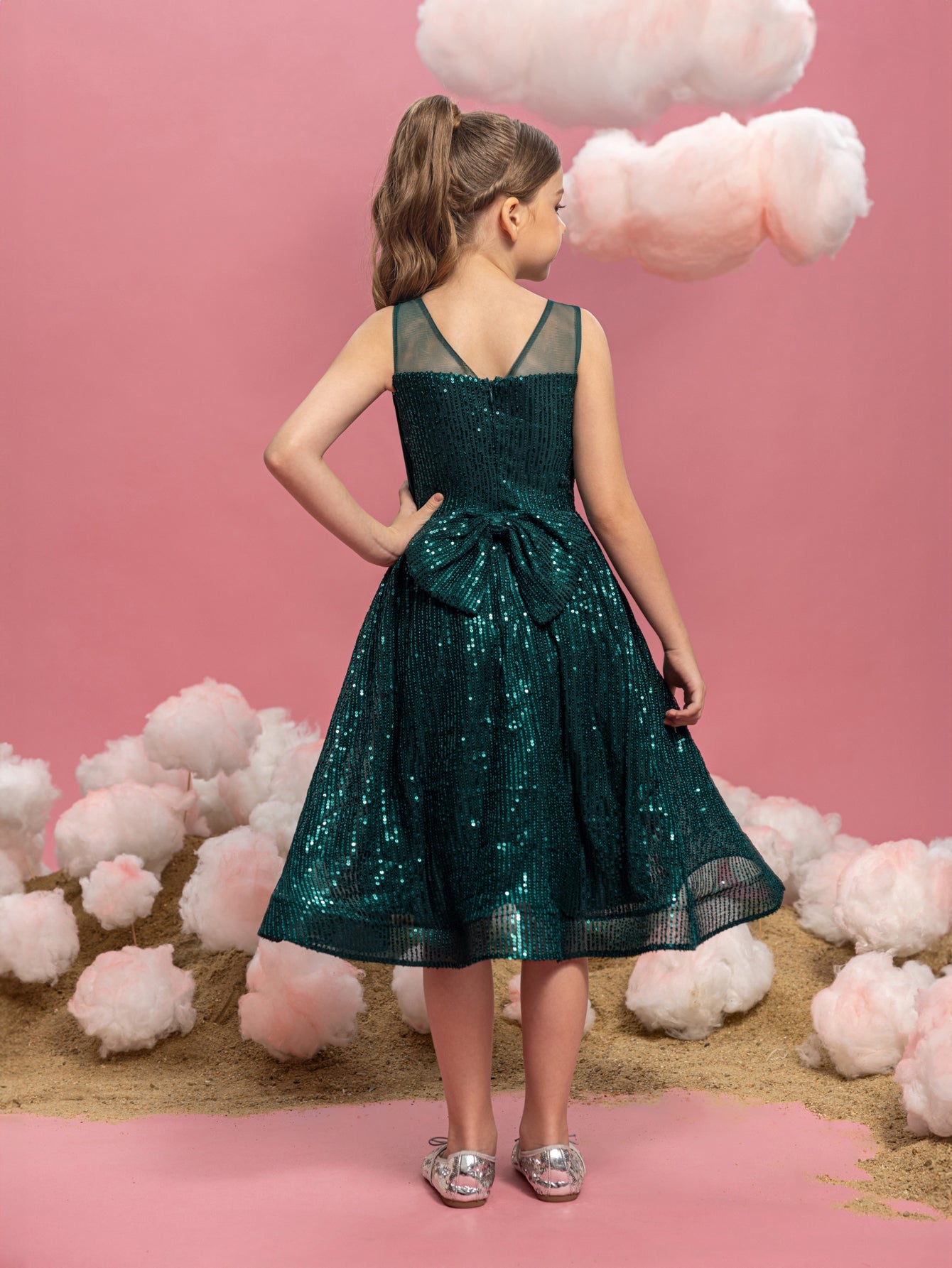 Tween Girls' Round Neck Sequin Pleated Sleeveless A-Line Formal Dress — authorized product image 2