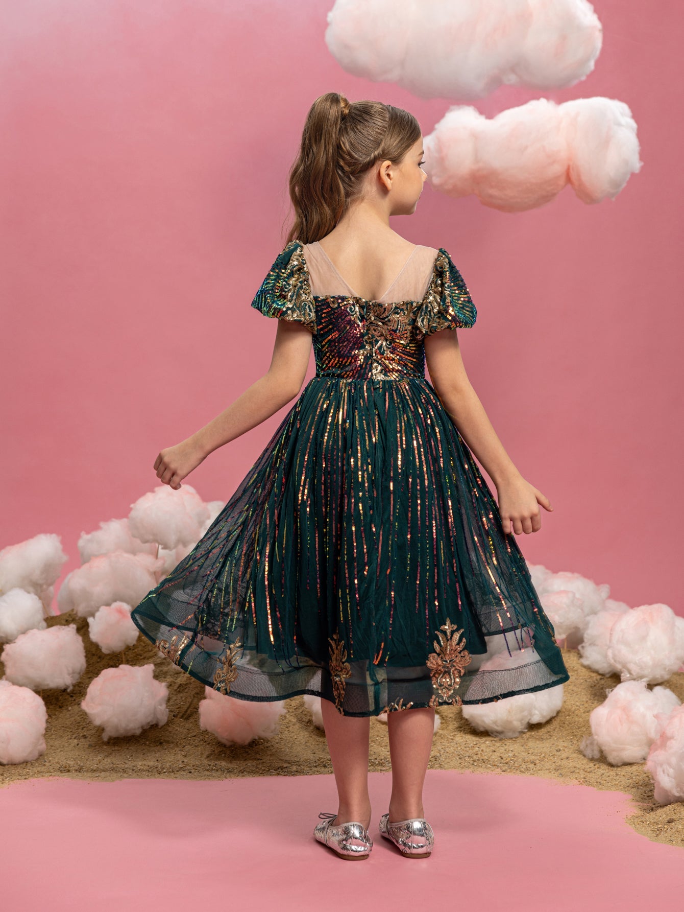 Additional product view of Puff-Sleeve Sequin A-Line Midi Tween Girls' Party Dress