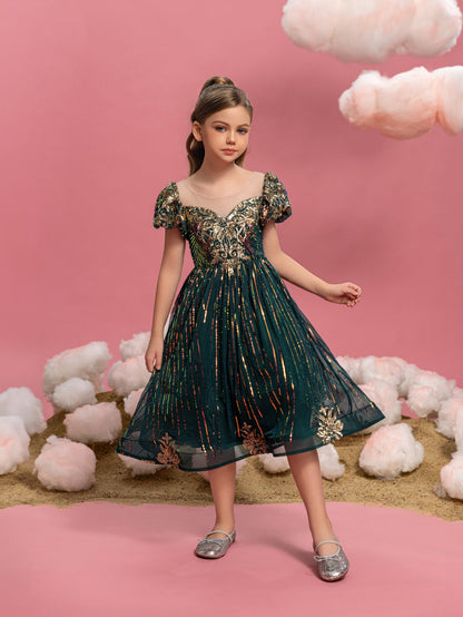 Additional product view of Puff-Sleeve Sequin A-Line Midi Tween Girls' Party Dress