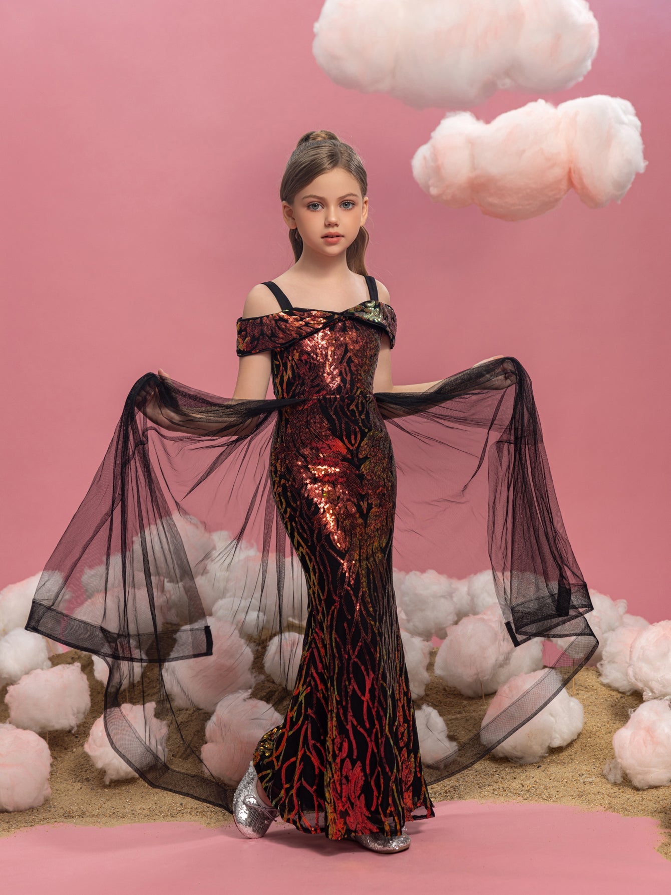 Tween Girls' Off-Shoulder Sequin Short-Sleeve Mermaid Formal Gown — authorized product image 5