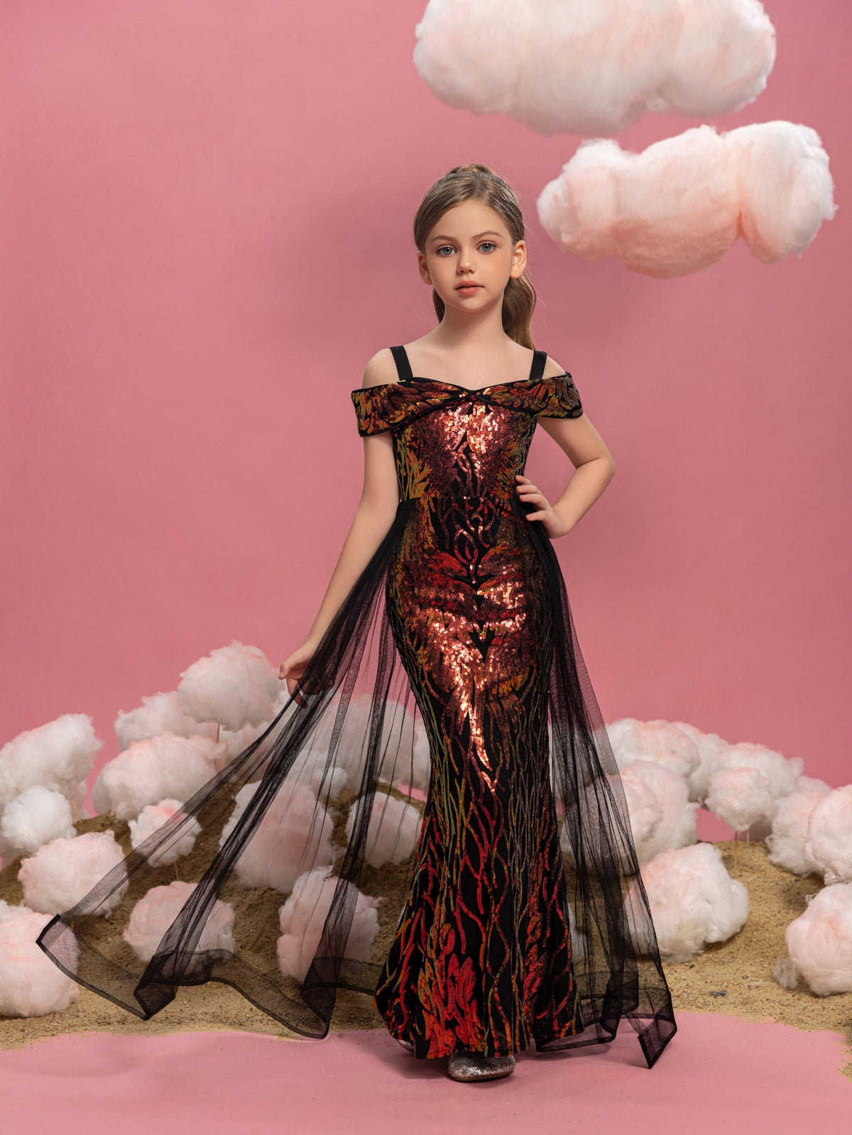 Tween Girls' Off-Shoulder Sequin Short-Sleeve Mermaid Formal Gown — authorized product image 7