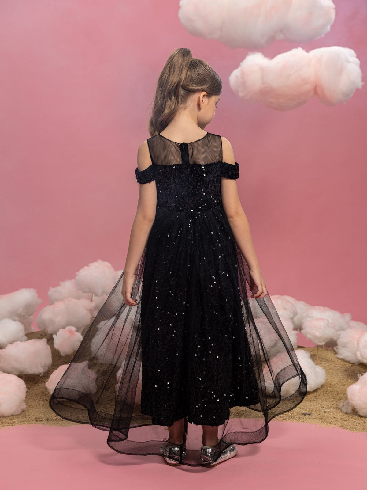 Tween Girls' Off-Shoulder Sequin Short-Sleeve A-Line Formal Gown — authorized product image 2