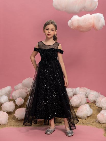 Tween Girls' Off-Shoulder Sequin Short-Sleeve A-Line Formal Gown — authorized product image 3