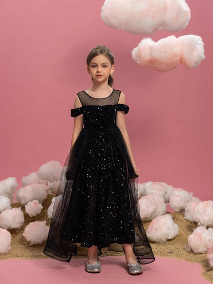 Tween Girls' Off-Shoulder Sequin Short-Sleeve A-Line Formal Gown — authorized product image 4