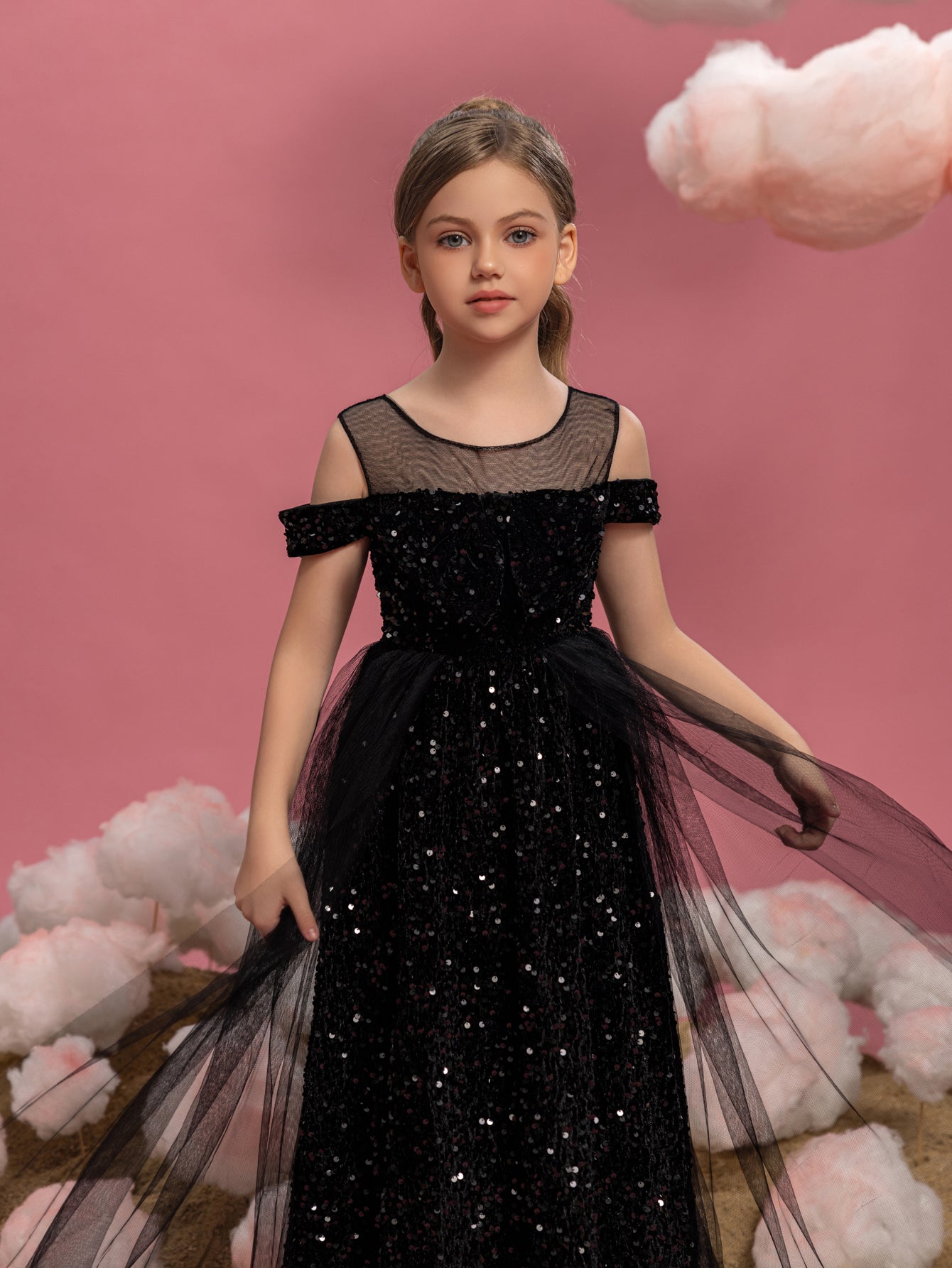 Tween Girls' Off-Shoulder Sequin Short-Sleeve A-Line Formal Gown — authorized product image 7