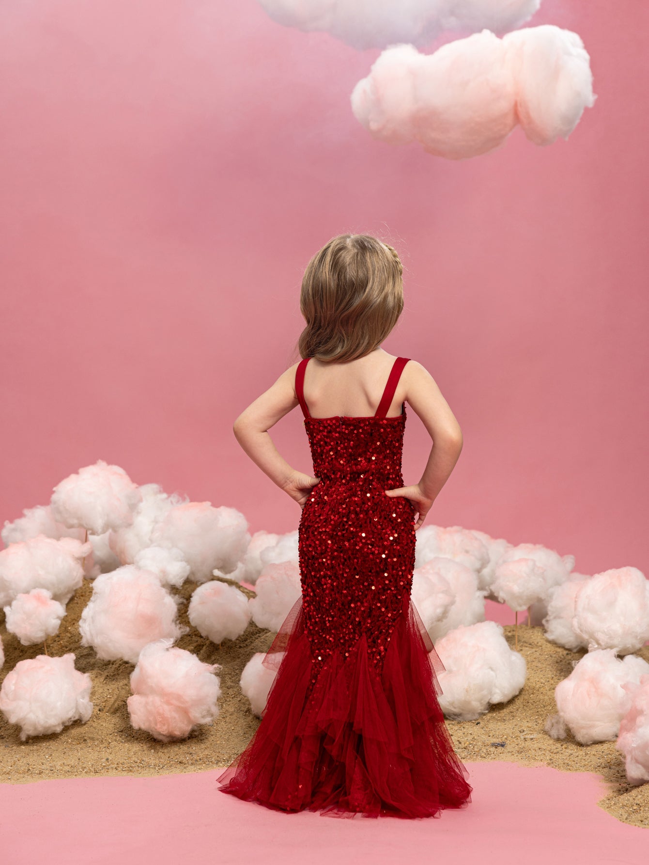 Young Girls' Sleeveless Mesh Overlay Sequin Mermaid Party Dress – view 2