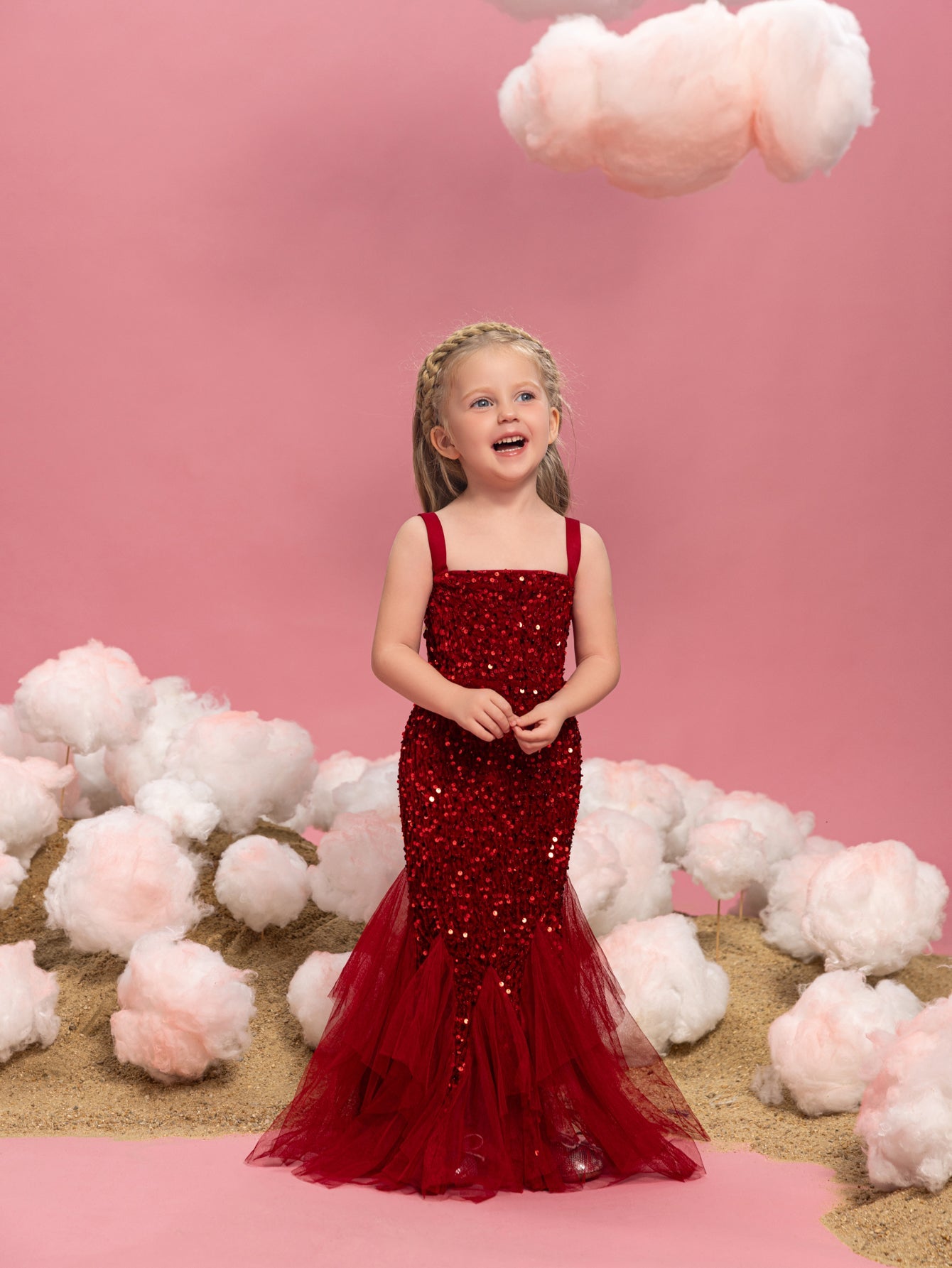 Young Girls' Sleeveless Mesh Overlay Sequin Mermaid Party Dress – view 4