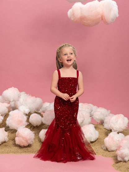 Young Girls' Sleeveless Mesh Overlay Sequin Mermaid Party Dress – view 4