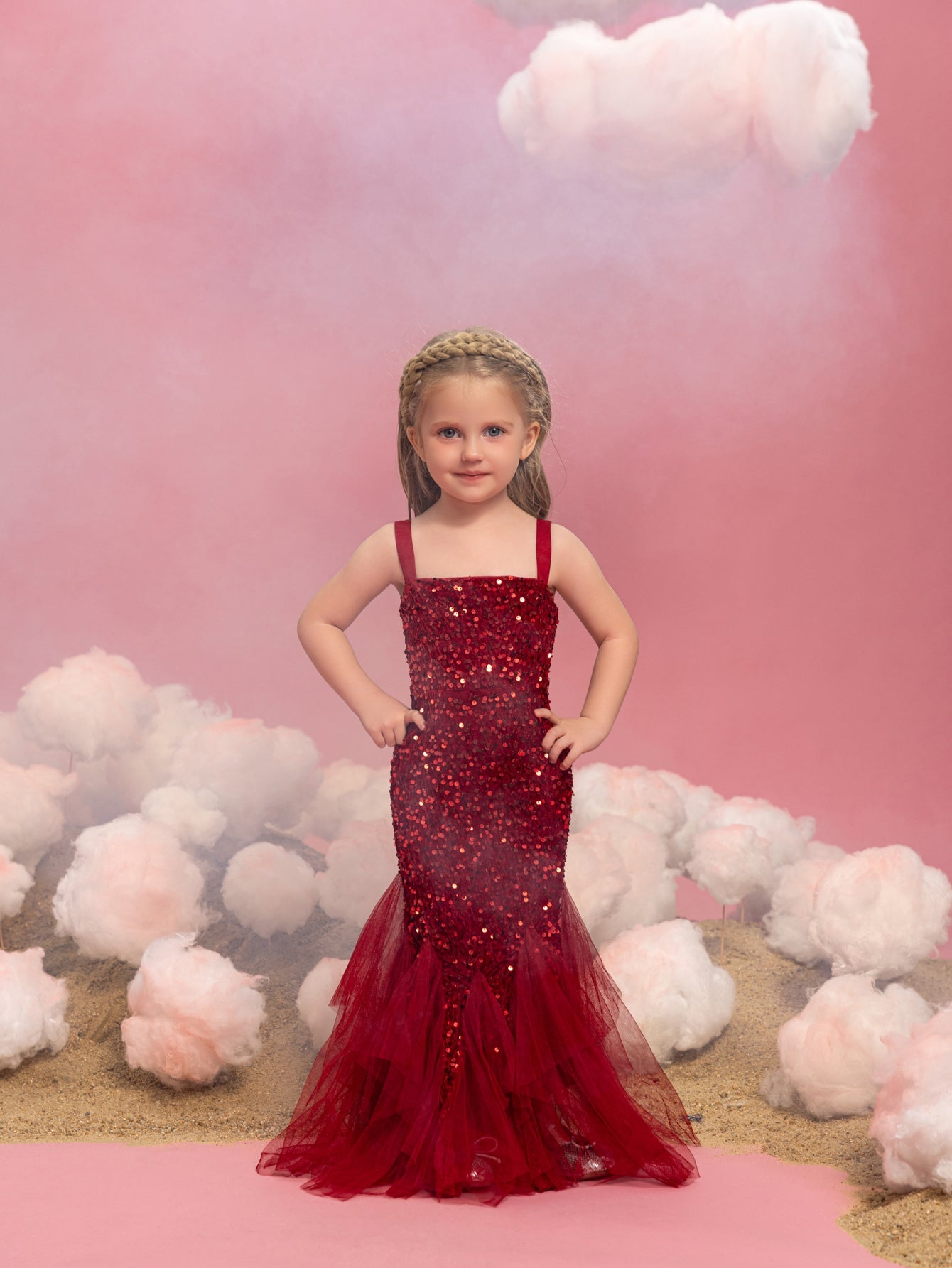 Young Girls' Sleeveless Mesh Overlay Sequin Mermaid Party Dress – view 3