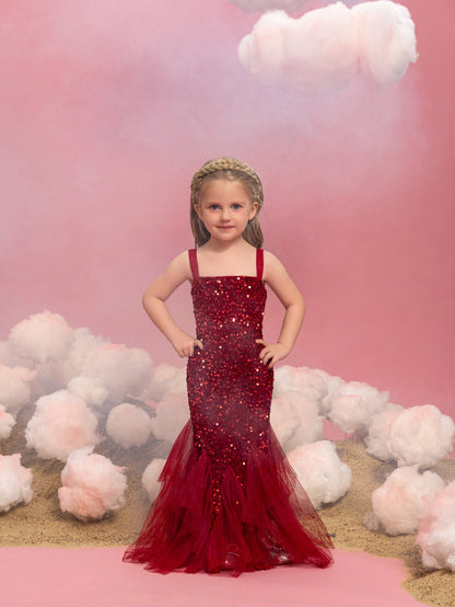 Young Girls' Sleeveless Mesh Overlay Sequin Mermaid Party Dress – view 3