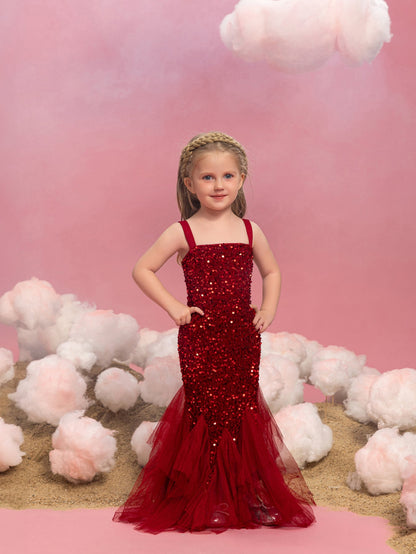 Young Girls' Sleeveless Mesh Overlay Sequin Mermaid Party Dress – view 6