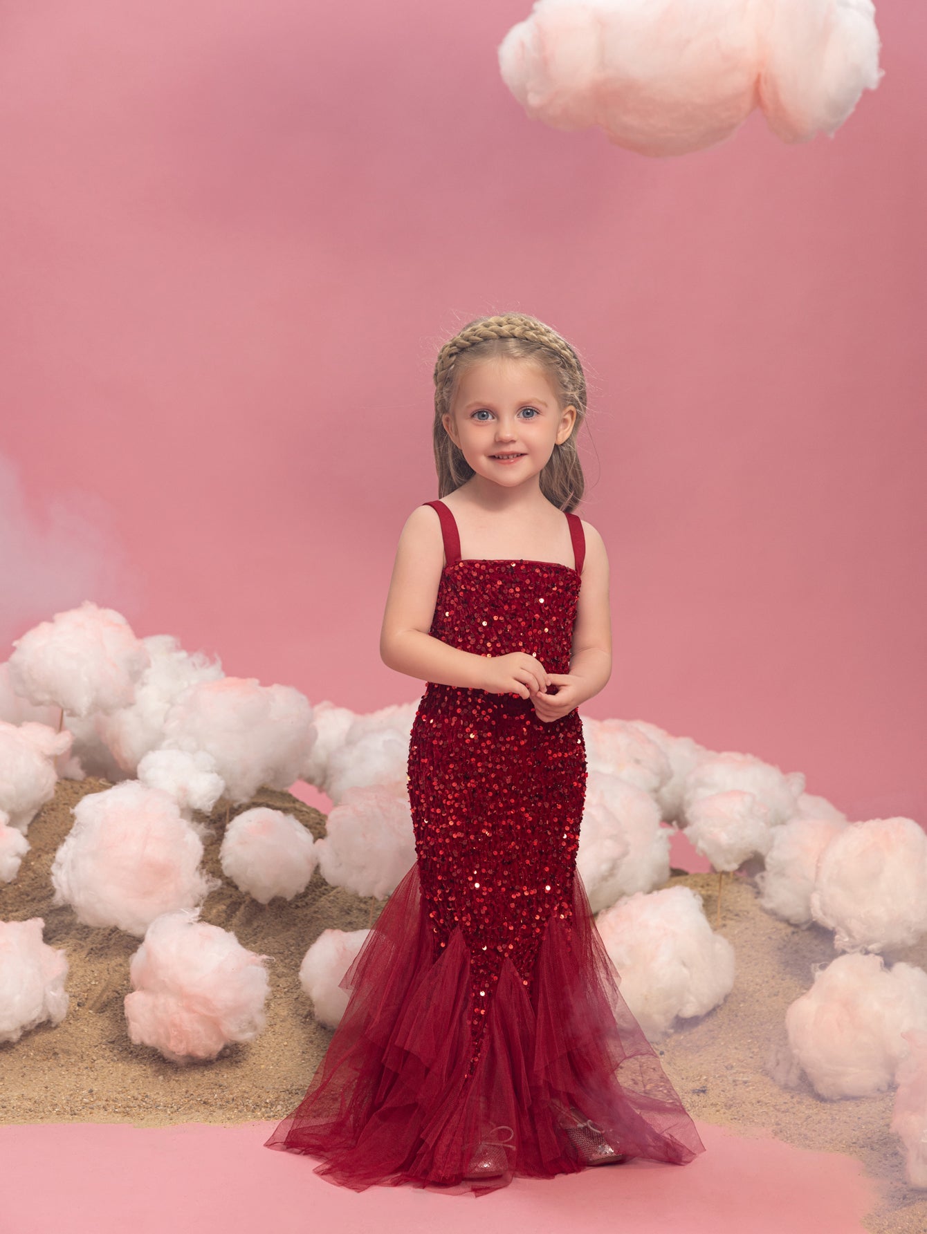 Young Girls' Sleeveless Mesh Overlay Sequin Mermaid Party Dress – view 5