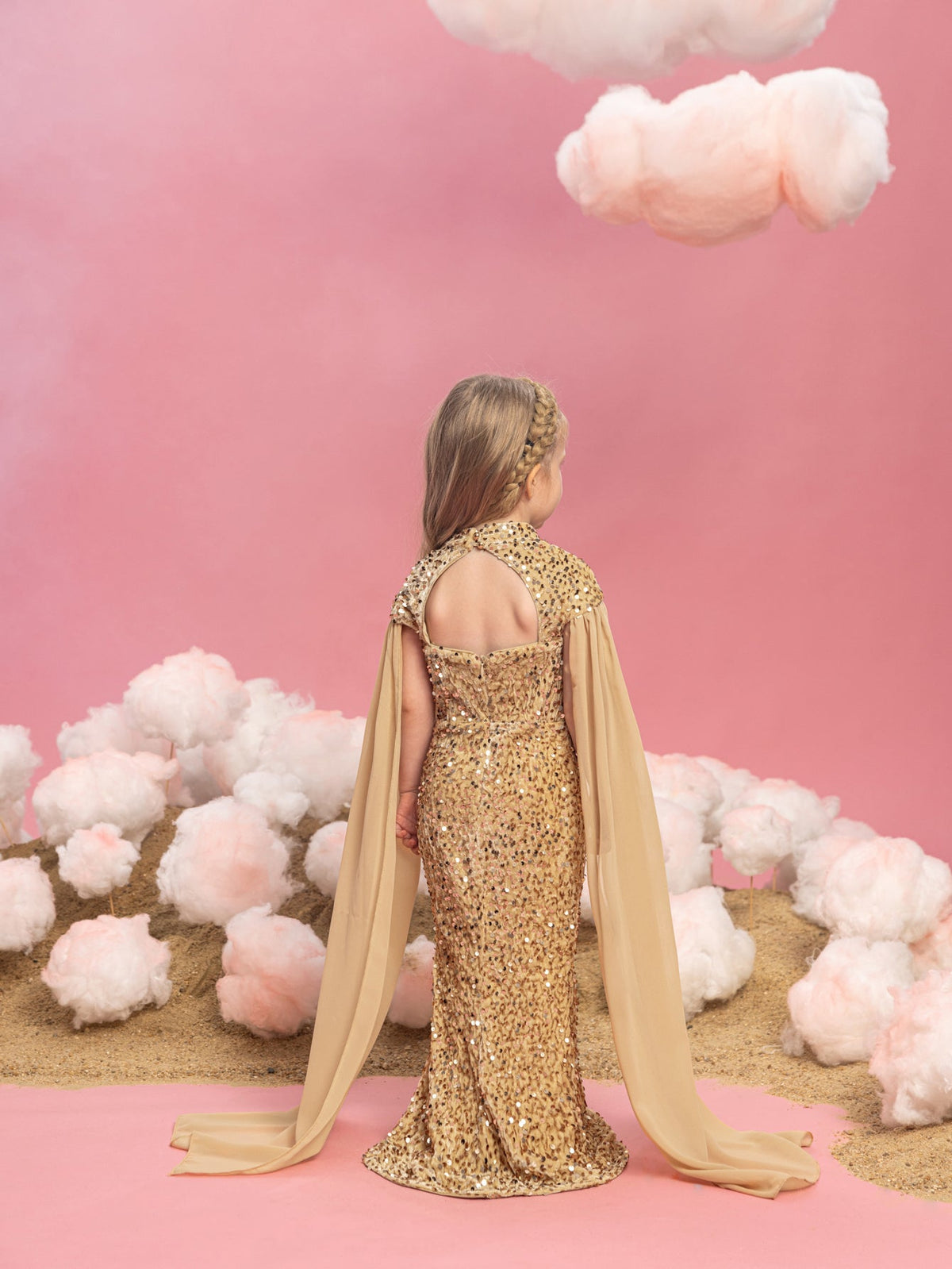 Additional product view of Cape-Sleeve Mock-Neck Sequin Mermaid Maxi Young Girls' Party Dress