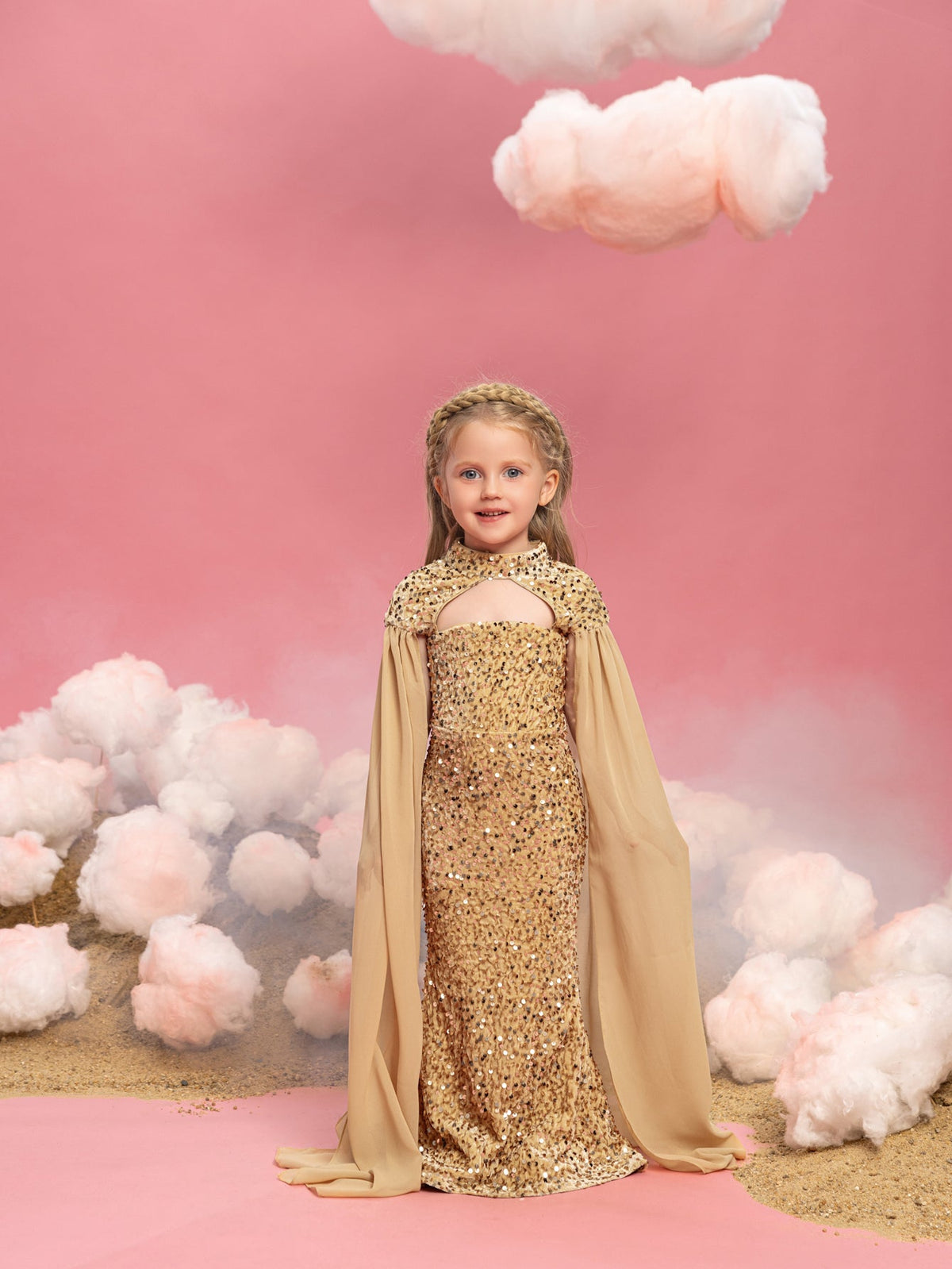 Additional product view of Cape-Sleeve Mock-Neck Sequin Mermaid Maxi Young Girls' Party Dress