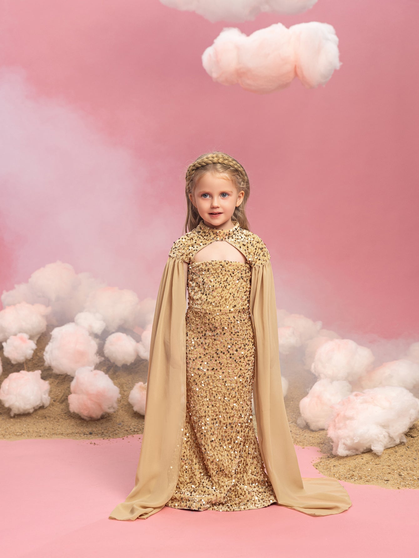 Additional product view of Cape-Sleeve Mock-Neck Sequin Mermaid Maxi Young Girls' Party Dress