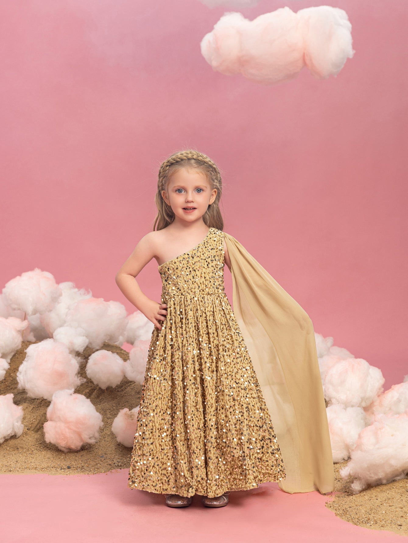 Girls One-Shoulder Sequin A-Line Dress - product image 5
