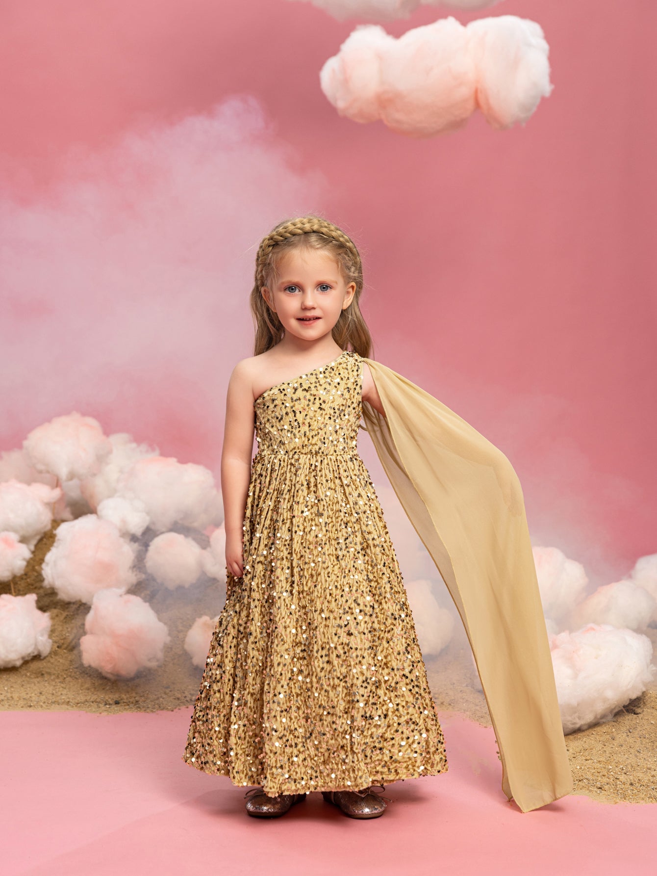 Girls One-Shoulder Sequin A-Line Dress - product image 4