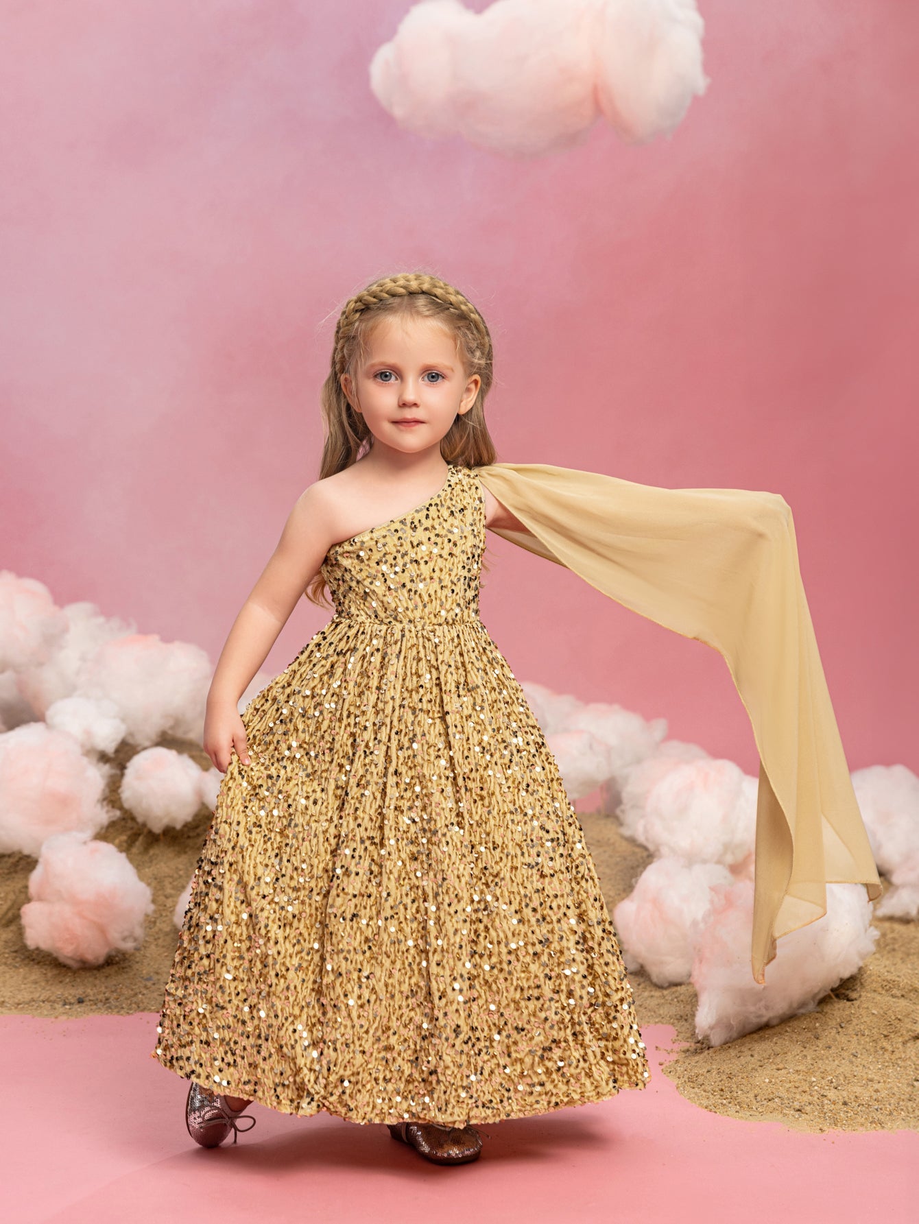 Girls One-Shoulder Sequin A-Line Dress - product image 1