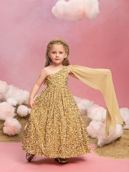 Girls One-Shoulder Sequin A-Line Dress - product image 1