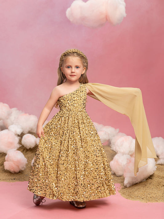 Girls One-Shoulder Sequin A-Line Dress - product image 1