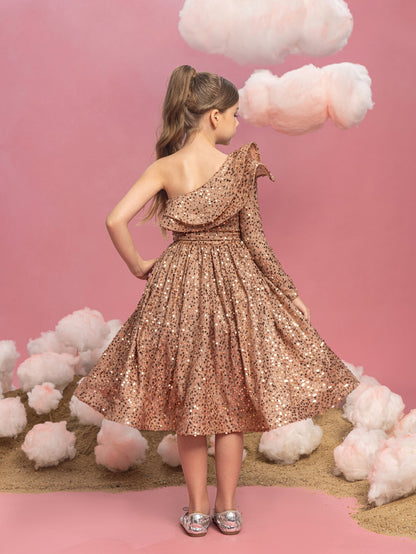Additional product view of Ruffle Trim One-Shoulder Sequin A-Line Midi Tween Girls' Party Dress