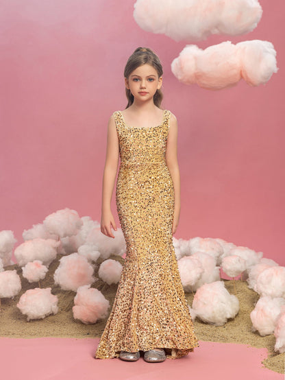 Additional product view of Mermaid Hem Square-Neck Sequin Sleeveless Maxi Tween Girls' Party Dress