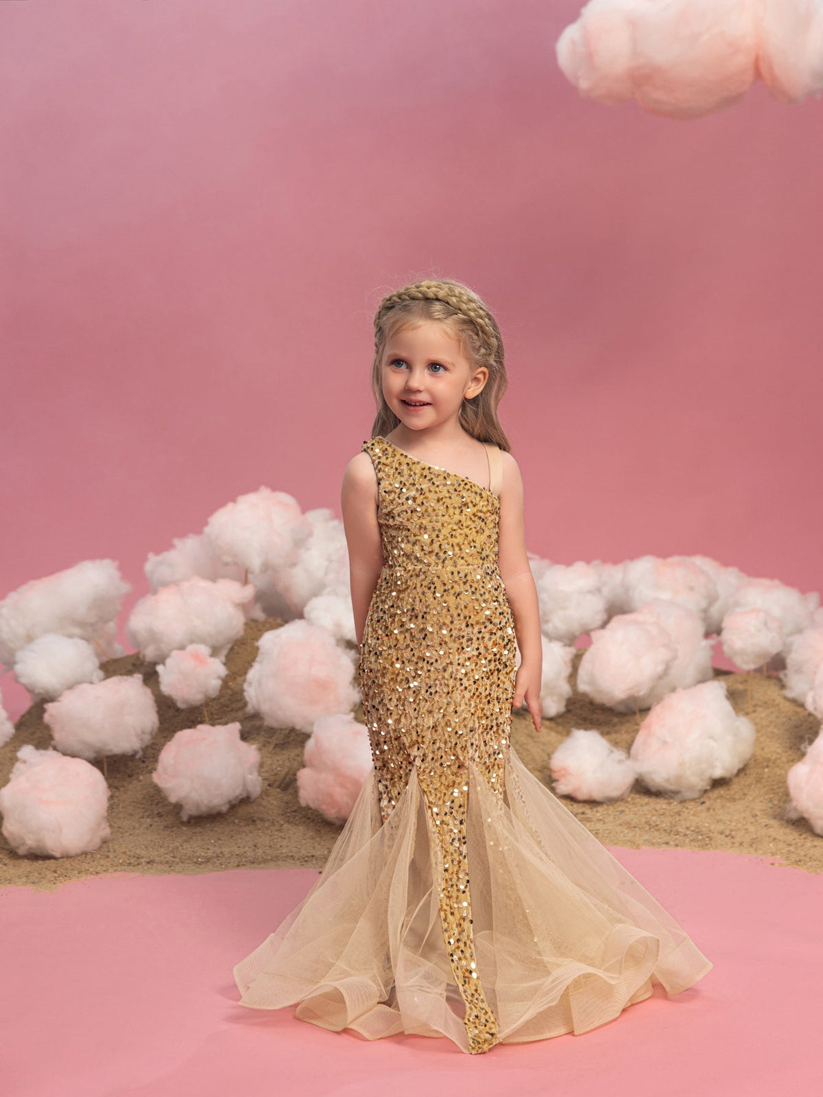 Additional product view of Mesh Insert Mermaid Hem One-Shoulder Sequin Sleeveless Young Girls' Party Dress