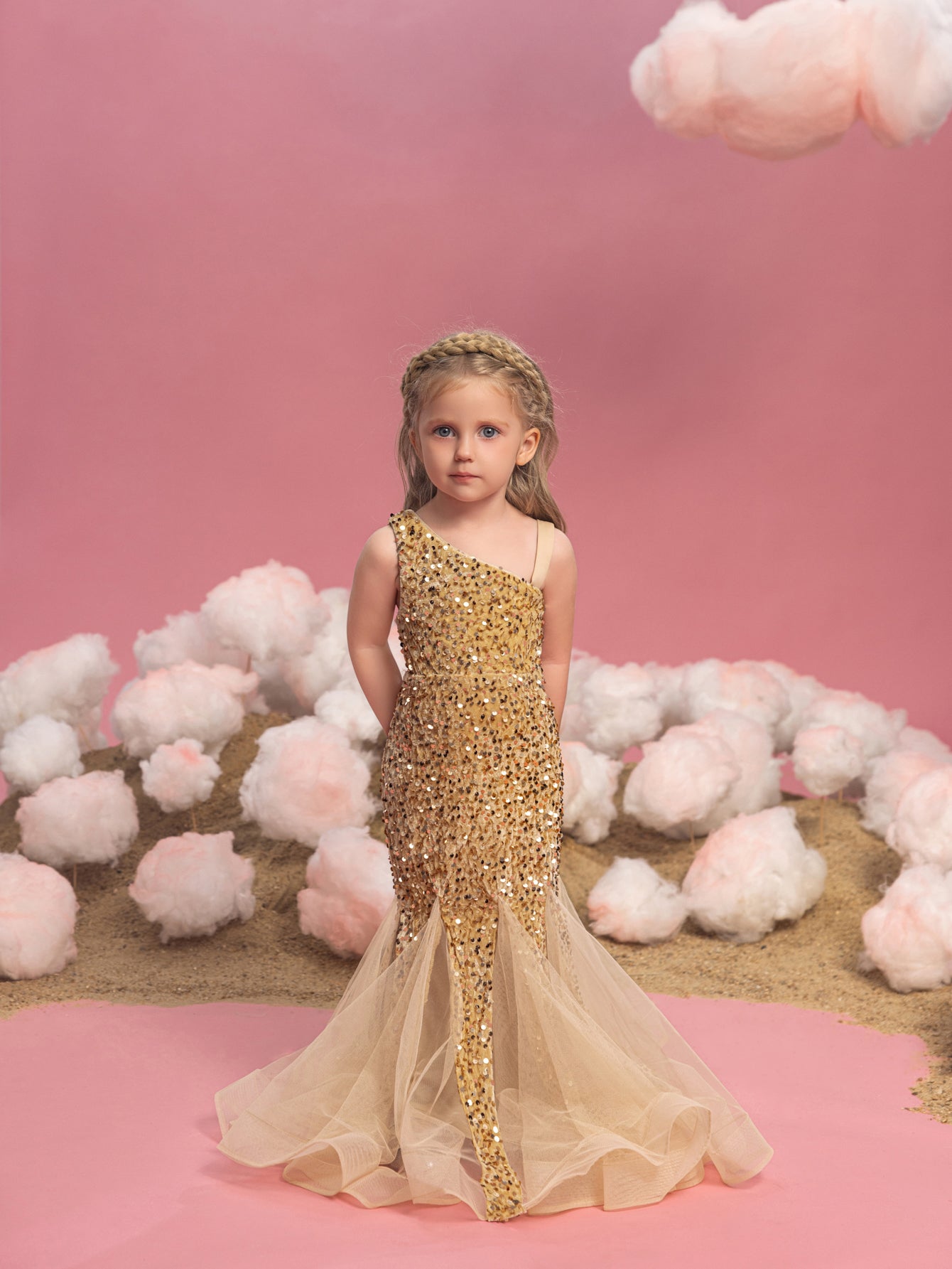 Additional product view of Mesh Insert Mermaid Hem One-Shoulder Sequin Sleeveless Young Girls' Party Dress