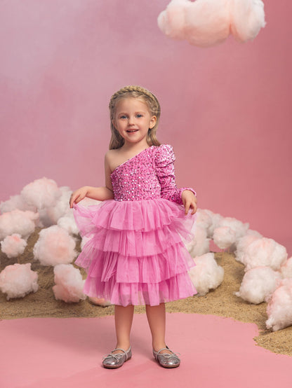 Young Girls' One-Shoulder Tulle A-Line Formal Dress — authorized product image 3