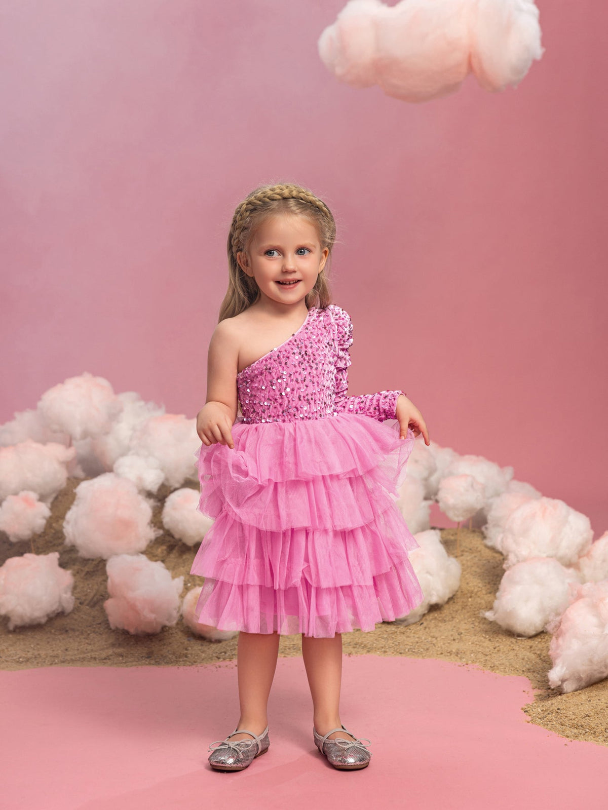 Young Girls' One-Shoulder Tulle A-Line Formal Dress — authorized product image 4