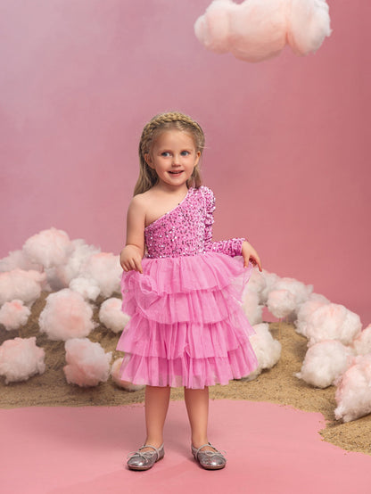 Young Girls' One-Shoulder Tulle A-Line Formal Dress — authorized product image 4