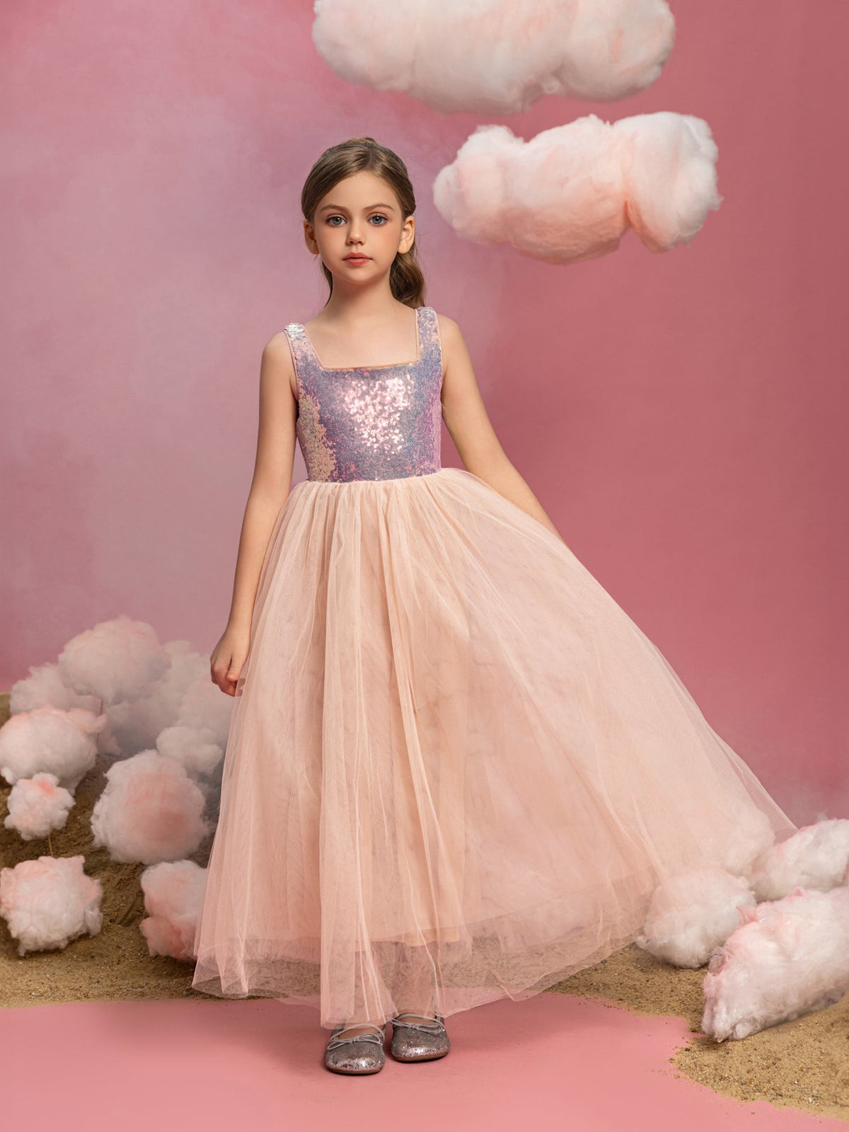 Tween Girls' Square Neck Sequin Sleeveless A-Line Formal Gown — authorized product image 1