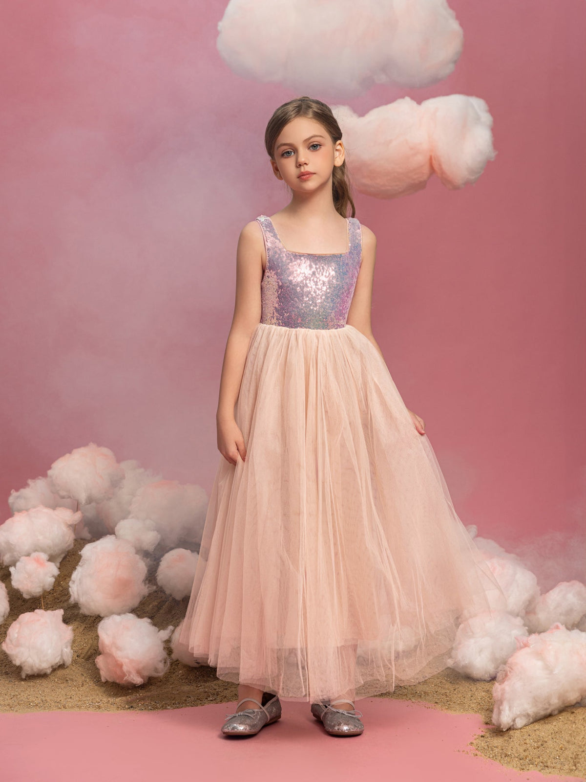 Tween Girls' Square Neck Sequin Sleeveless A-Line Formal Gown — authorized product image 3