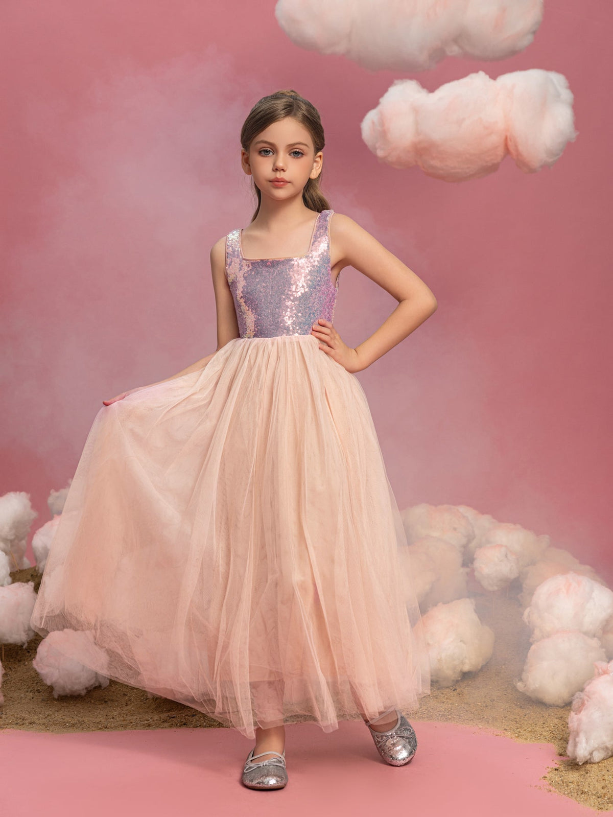 Tween Girls' Square Neck Sequin Sleeveless A-Line Formal Gown — authorized product image 5