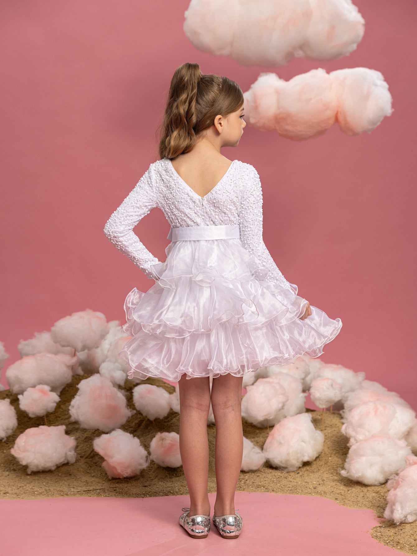 Additional product view of Sequin A-Line Long-Sleeve Midi Tween Girls' Party Dress