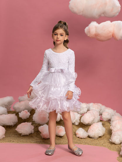 Additional product view of Sequin A-Line Long-Sleeve Midi Tween Girls' Party Dress
