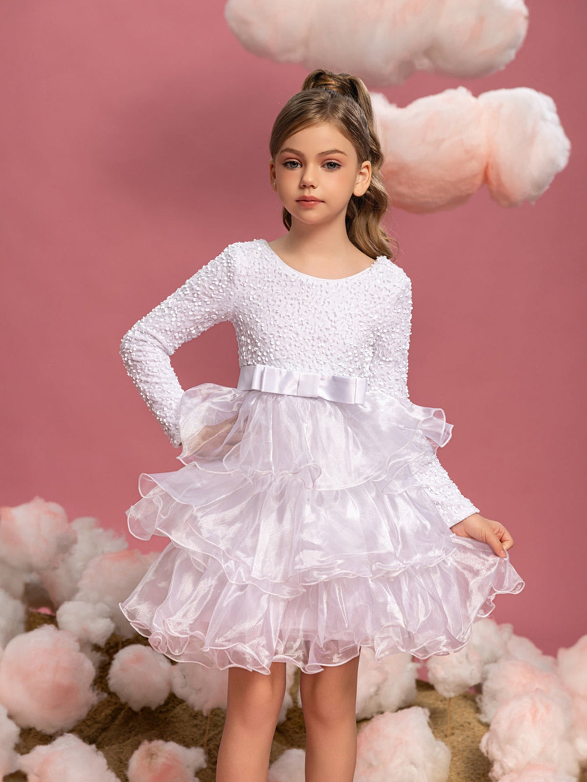 Additional product view of Sequin A-Line Long-Sleeve Midi Tween Girls' Party Dress
