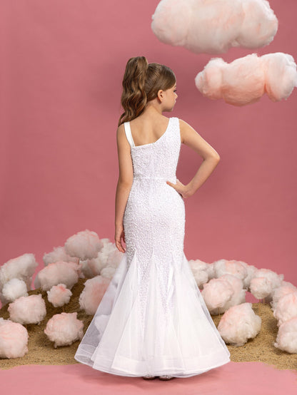 Additional product view of Mesh Insert Mermaid Hem One-Shoulder Sequin Sleeveless Tween Girls' Party Dress