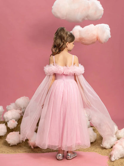 Additional product view of Ruffle Trim Off-Shoulder A-Line Long-Sleeve Mesh Tween Girls' Party Dress