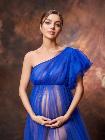 Royal Blue One-Shoulder Maternity Photoshoot Dress — authorized product image 6