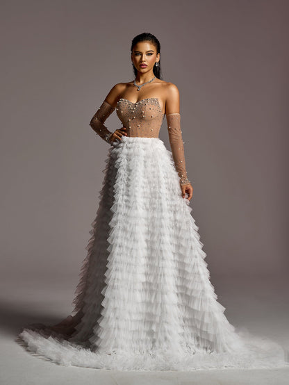Sweetheart Rhinestone Long-Sleeve A-Line Wedding Gown — authorized product image 5