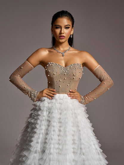 Sweetheart Rhinestone Long-Sleeve A-Line Wedding Gown — authorized product image 6