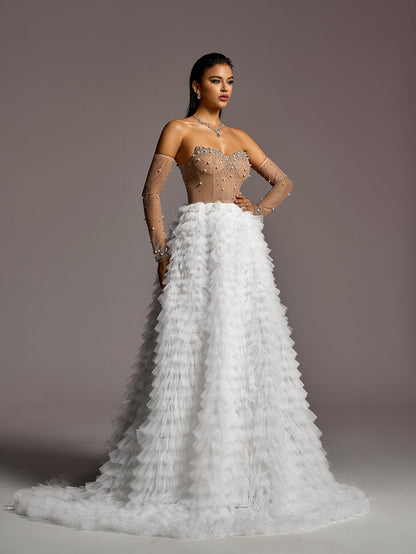 Sweetheart Rhinestone Long-Sleeve A-Line Wedding Gown — authorized product image 7