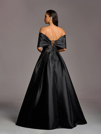 Black Off-Shoulder Satin Prom Dress with Rhinestones - product image 2