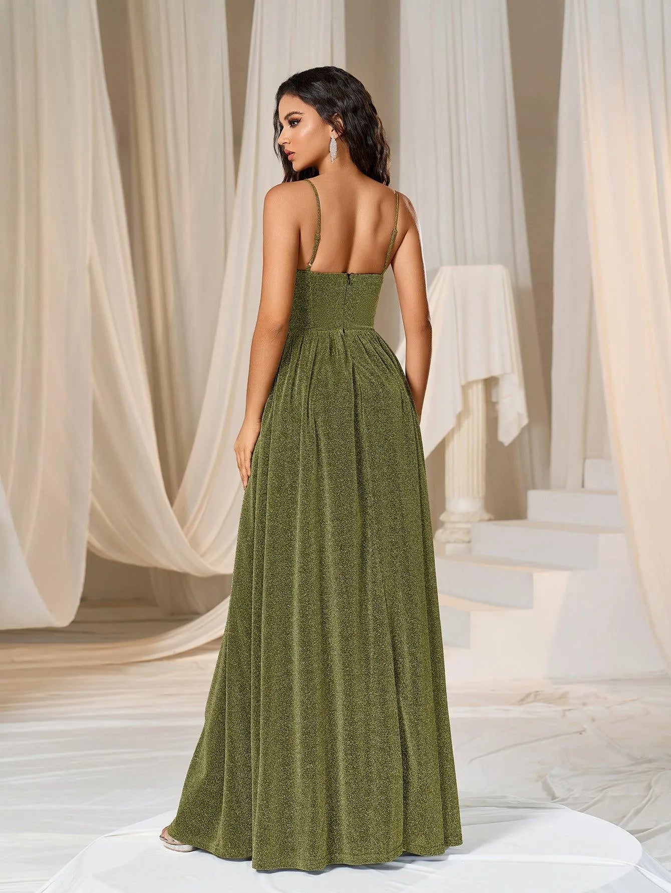 Additional product view of Cami Strap A-Line Sleeveless Maxi Evening Gown