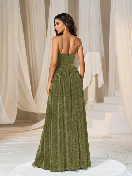 Additional product view of Cami Strap A-Line Sleeveless Maxi Evening Gown