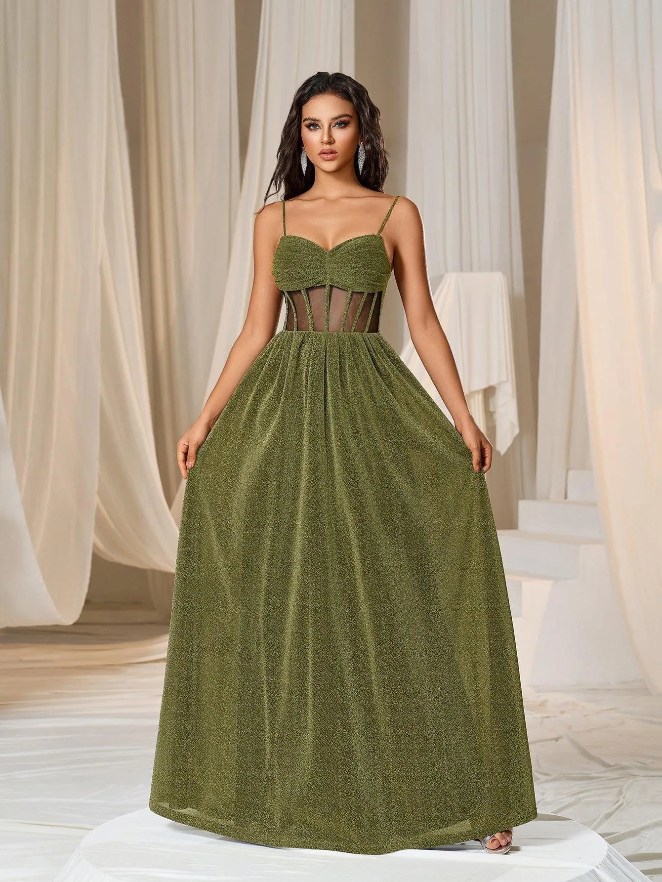 Additional product view of Cami Strap A-Line Sleeveless Maxi Evening Gown