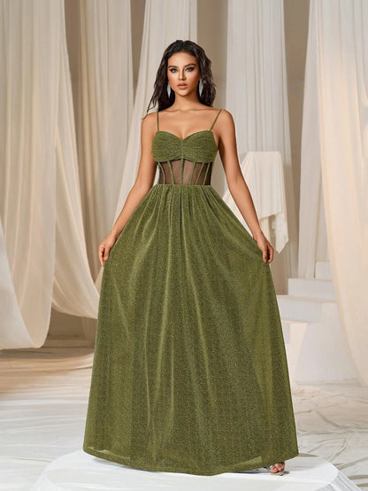 Additional product view of Cami Strap A-Line Sleeveless Maxi Evening Gown
