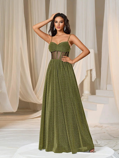 Additional product view of Cami Strap A-Line Sleeveless Maxi Evening Gown
